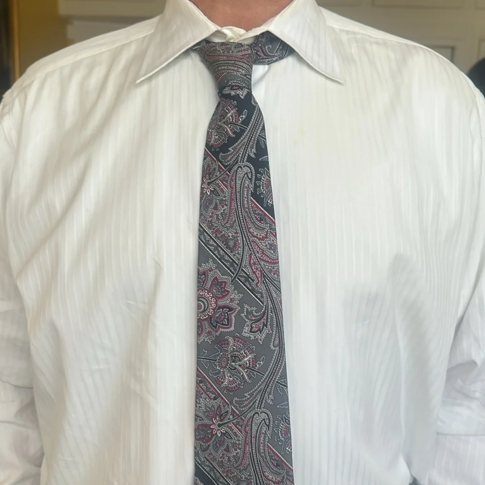 Christian Dior Vintage Gray Botanical Paisley Print 100% Silk Neck Tie